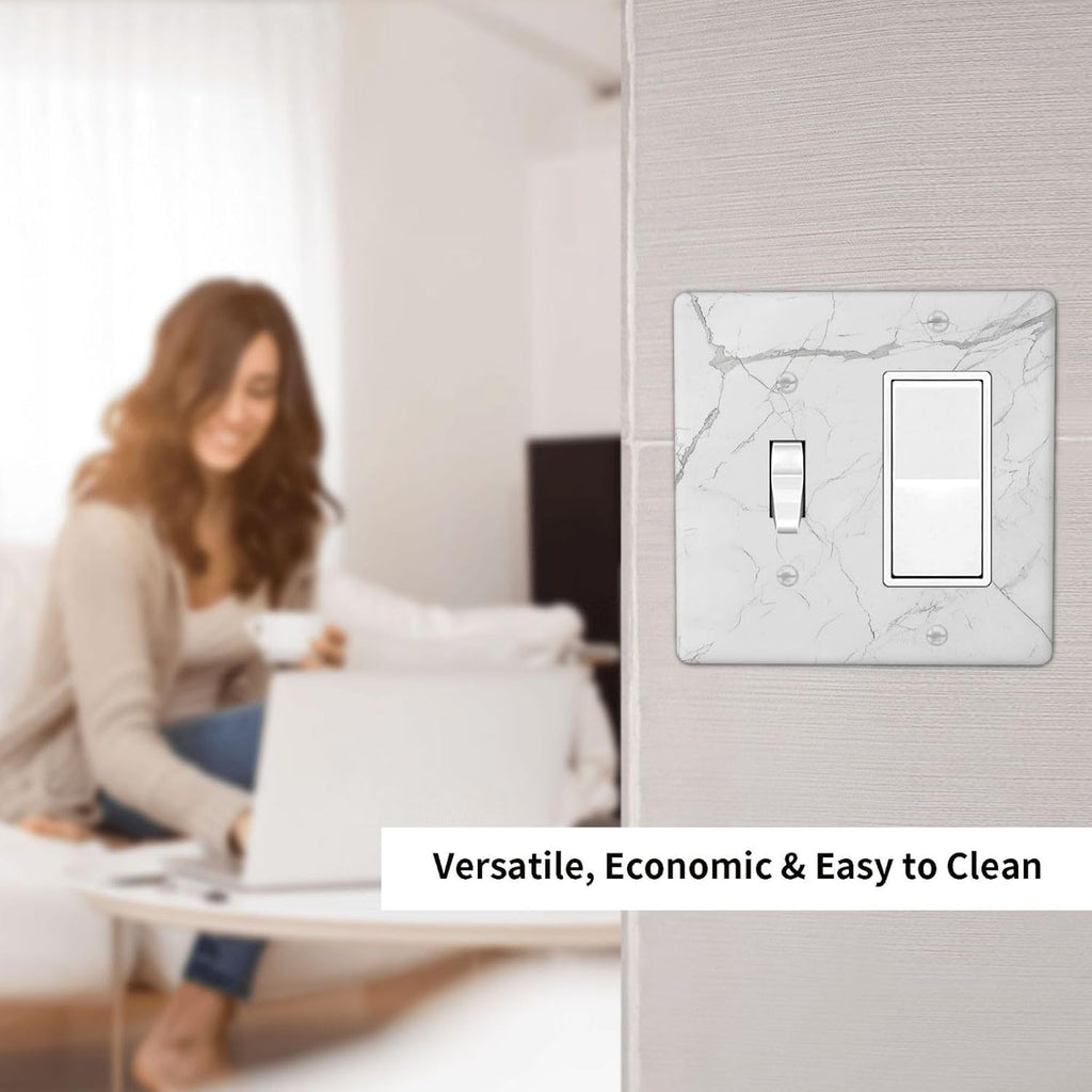 Outlet Covers White Grey Abstract Modern Marble 1 Toggle 1 Rocker Combination Decorative Wall Plate Electrical Switch Plates Light Switch Cover Plate for Bathroom Kitchen Decor