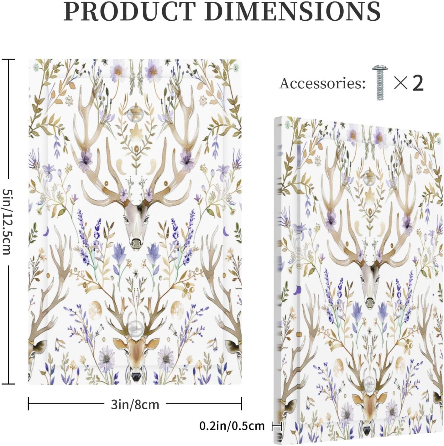 Light Switch Cover Plate Gothic Retro Floral Damask Elk Wild Flower 1 Gang No Device Blank Electrical Wall Plates Faceplate Decorative Switch Plate For Bed Room Living Room Decor