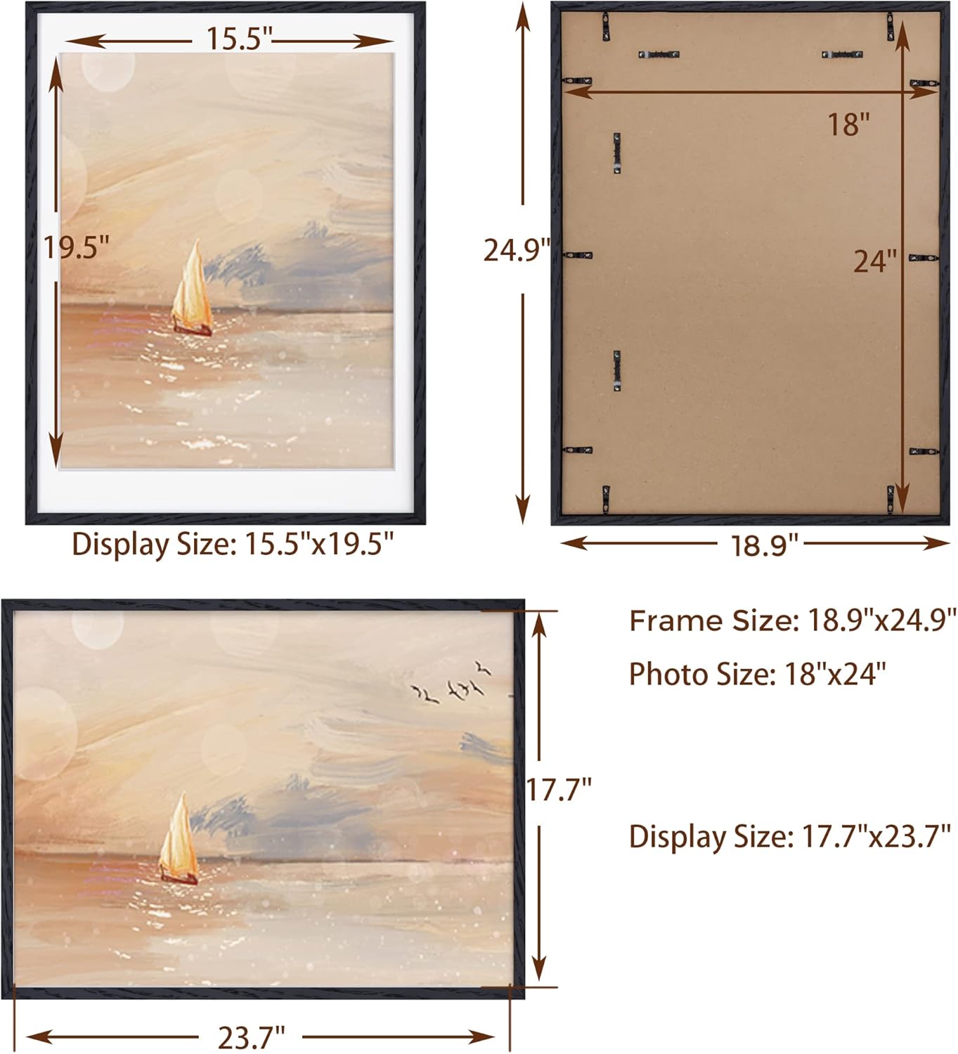 Fun Memories 18x24 Picture Frame Black, Rustic Oak Wood 18 x 24 Poster Frames, Tempered Glass, 18x24 Frame with Mat for 16x20, Minimalist Wood 18 by 24 Frames, 18"x24" Art Frame, 1 Pack