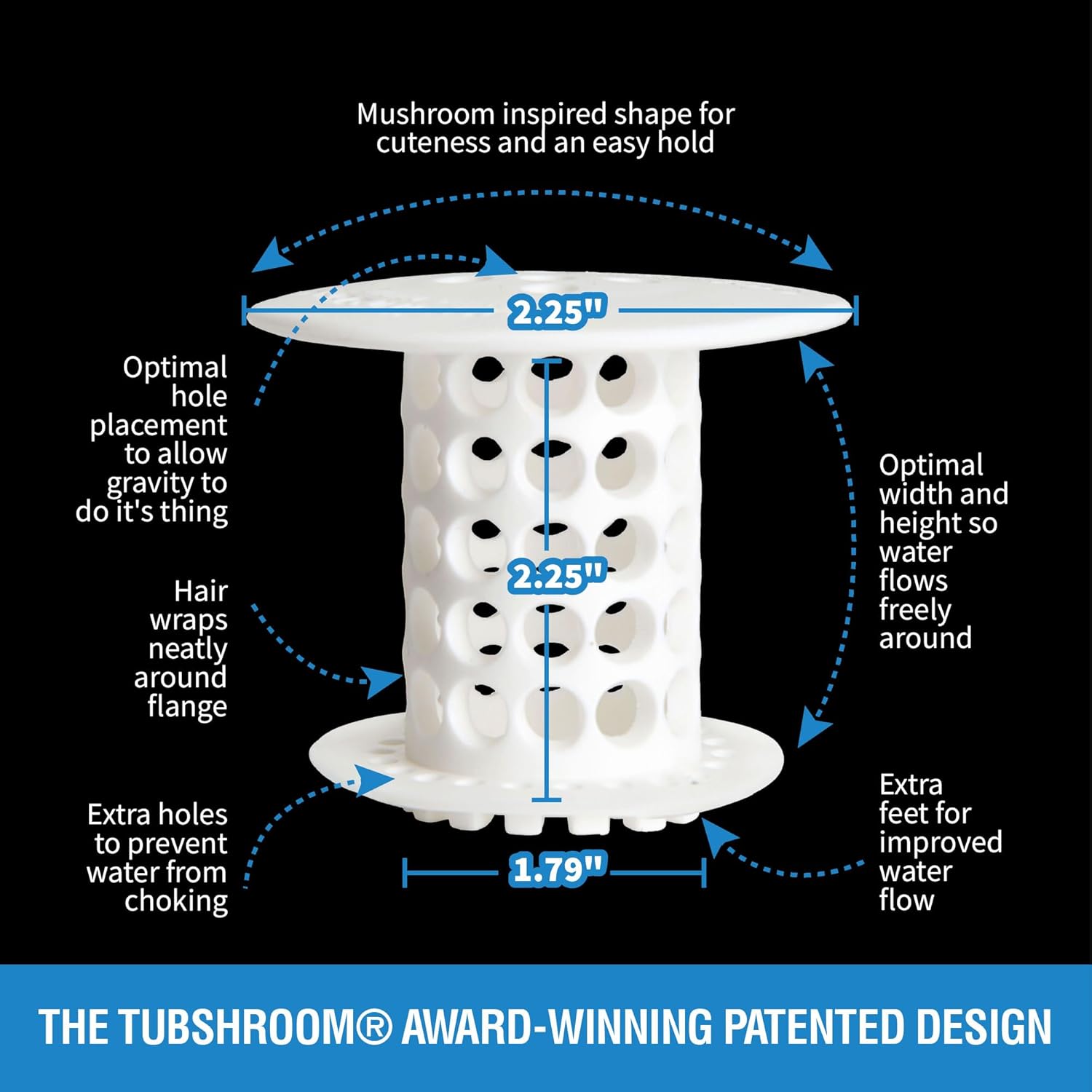 TubShroom Tub Drain Hair Catcher Strainer, White – Drain Protector and Hair Catcher for Bathroom Drains, Fits 1.5” – 1.75” Bathtub and Shower Tub Drains