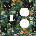 Boho Funny Black Cute Cats Daisy Wildflower Wallplates 1 Toggle 1 Duplex Switch Plate Electrical Gfci Faceplate Decorative Light Switch Covers For Kids Room Bed Room Decor