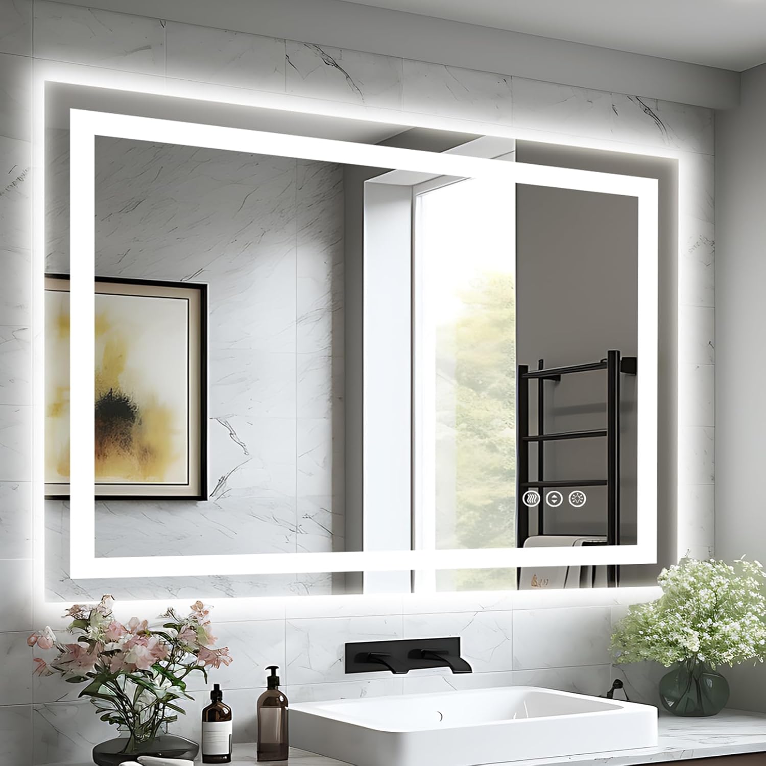 44"x36" LED Light Mirror for Bathroom (Front and Backlit), Anti-Fog Bathroom Vanity Mirror, Stepless Dimmable Lighted Mirror, Tempered Glass, Memory (Horizontal/Vertical)