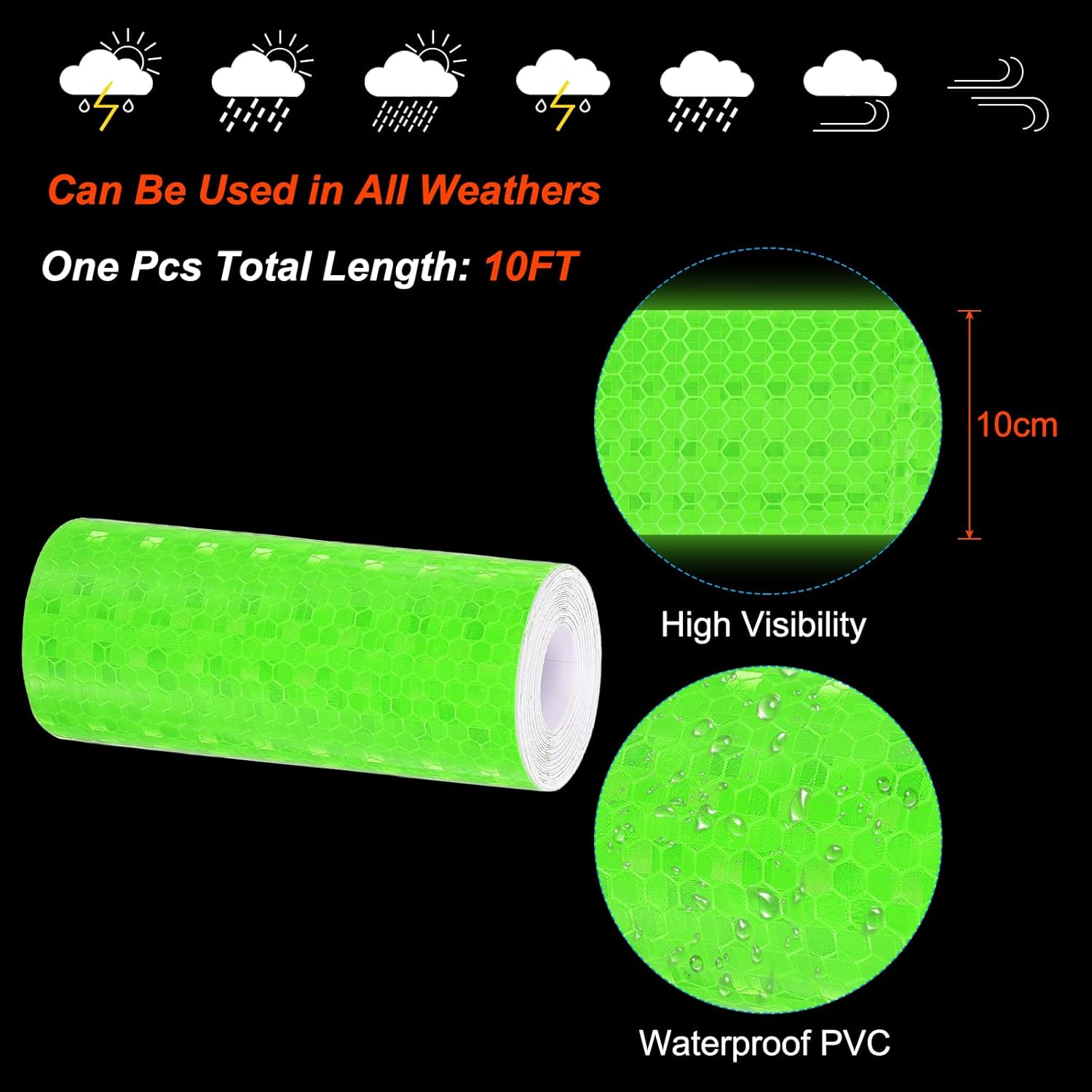 PATIKIL 4 Inch x 10 ft Reflective Tape, 1 Roll Waterproof Self Adhesive High Visibility Caution Warning Safety Tape Reflector with Scraper for Trucks Trailers Cars, Green