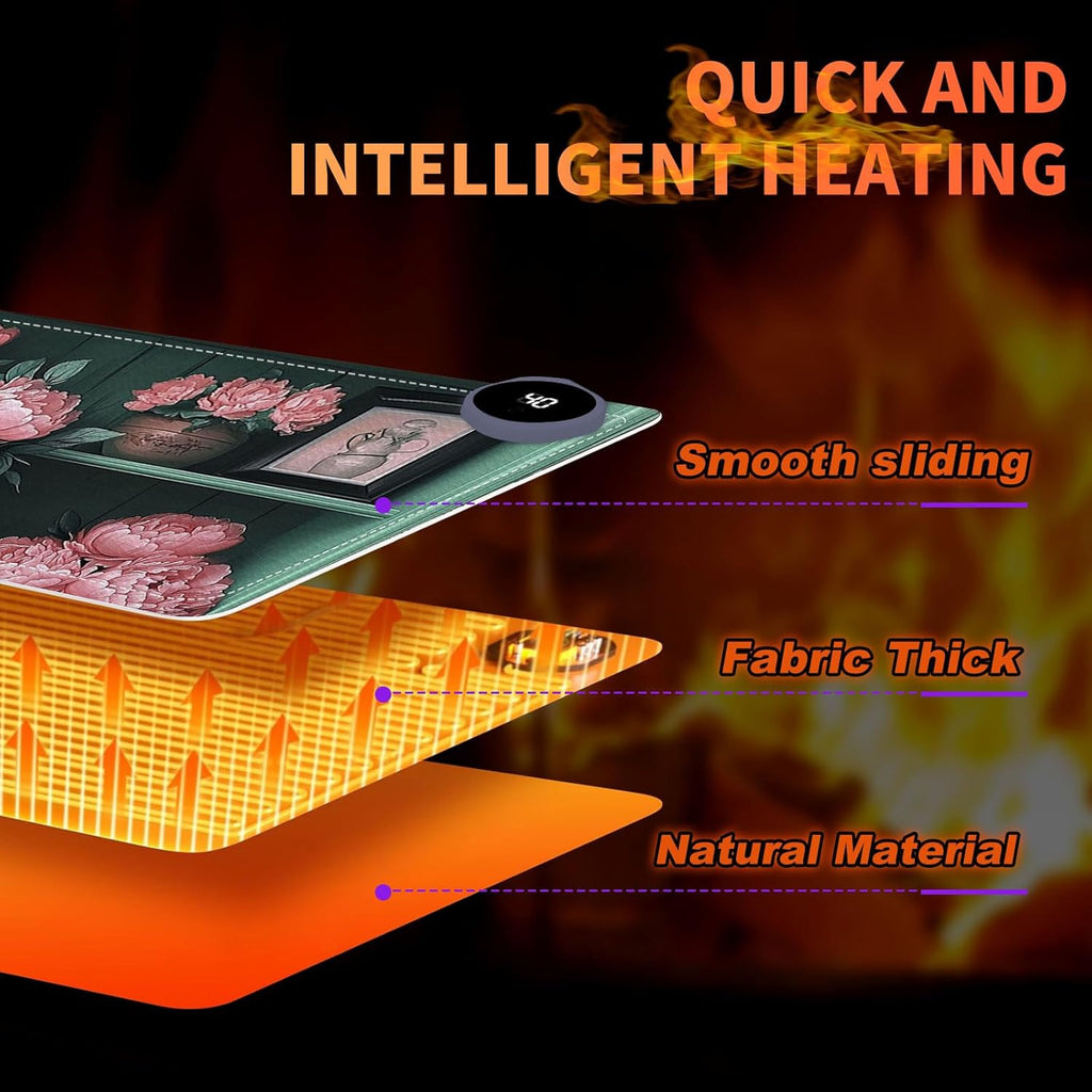 Heated Mouse Pad 31.5x13 in 3-Temp Fast Heating Desk Mat with Auto Timer Warmer for Hands Wrist Pain Relief Waterproof Keyboard Mat for Office, Gaming, Home, Vintage Floral Bookshelf