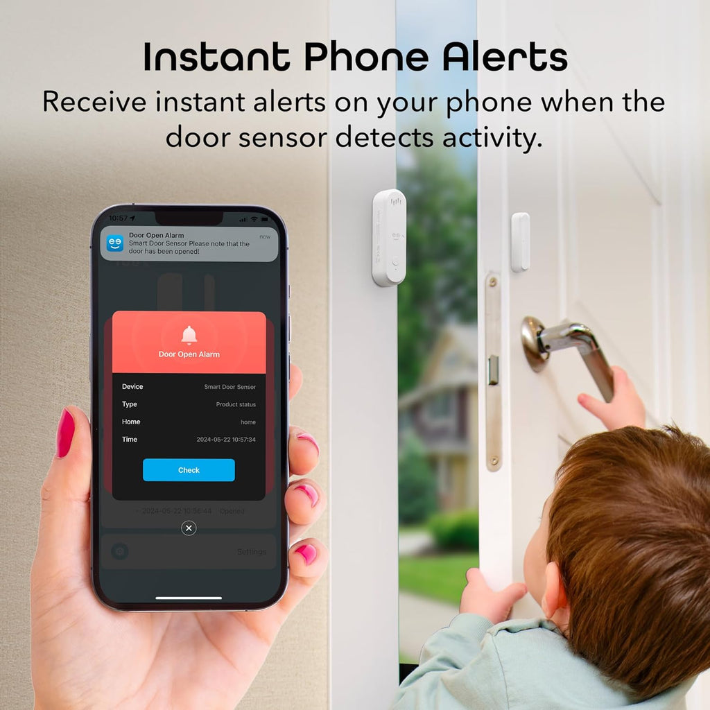 Geeni Smart Door and Window Sensor Alarm 2 Pack WiFi Battery Powered Security Sensor with Siren, Instant Alerts, Alexa & Google Assistant Compatible for Home, Office, Garage