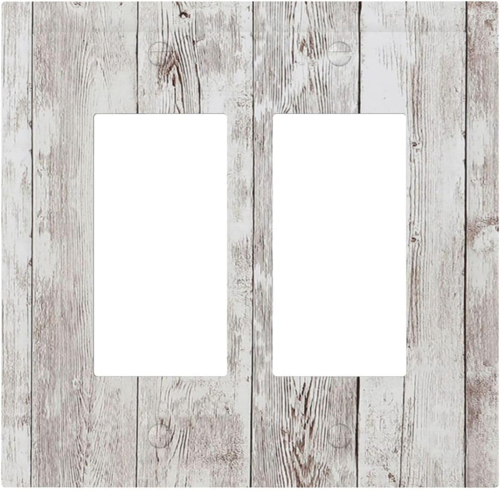 Decorative Outlet Covers Rustic Vintage White Wood Grain 2 Gang Double GFCI Rocker Electrical Wall Panels Light Switch Cover Plate for Farmhouse Home Decor