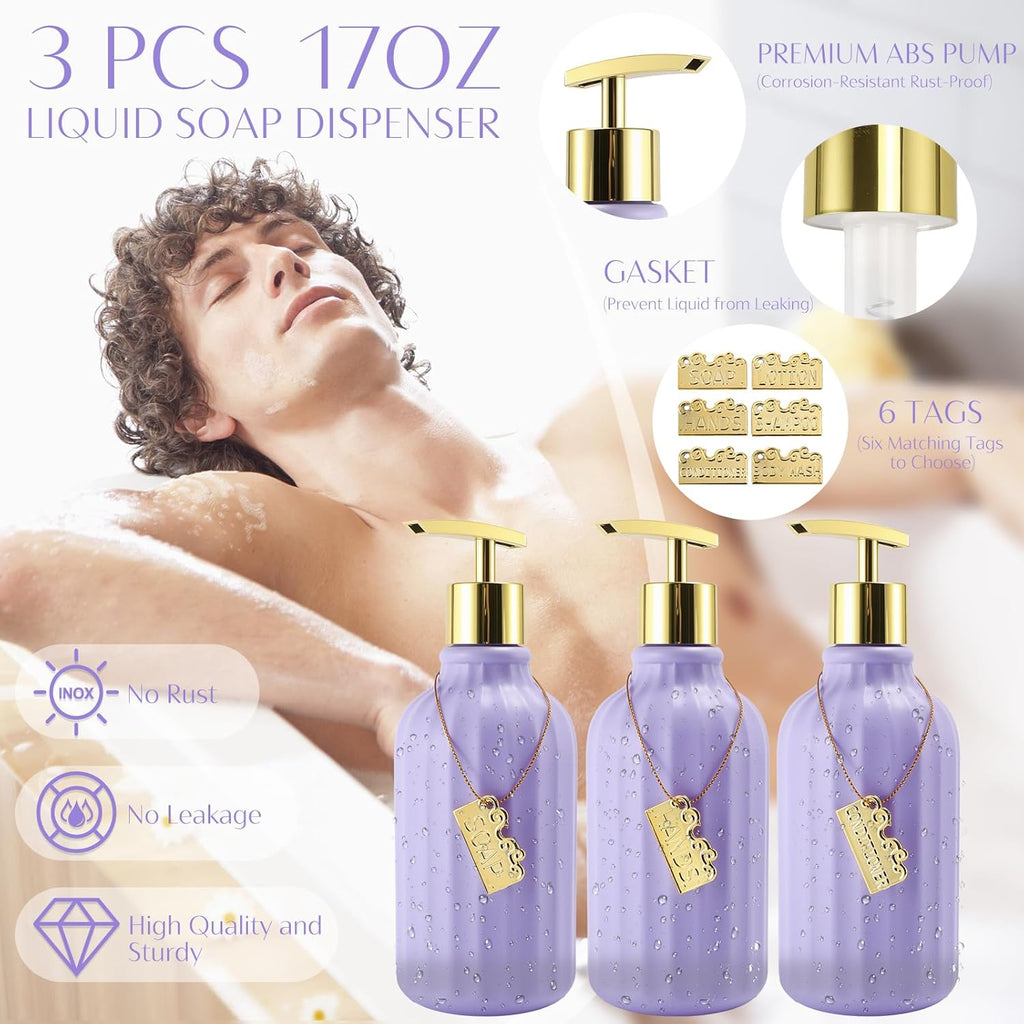 32PCS Bathroom Accessories Set Bathroom Set,Purple Shower Curtain Set,Bath Towel Set,Hand Towel,Toilet Brush,Trash Can & 3PCS Soap Dispenser
