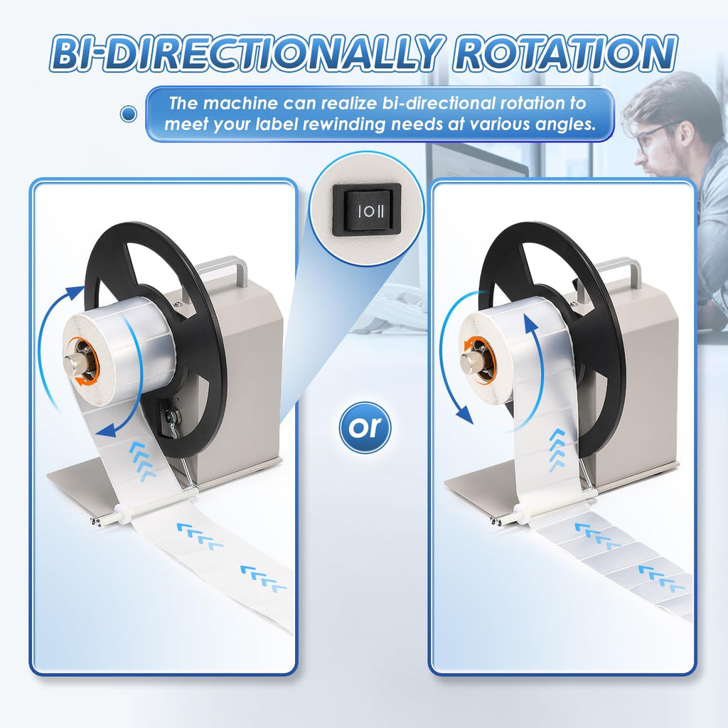 Automatic Label Rewinder, Speed-Adjustable Sticker Rewinder, Bidirectional Label Rewinding Machine, Synchronized with Printer, 1"/1.5"/3" Core Holder, Width 3.54"