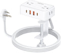 Desk Clamp Power Strip, Desktop Mount Charging Station with 4 Outlets 4 USB Ports (2 USB C), 10Ft Under Desk Power Strip, Fits 2.75" Tabletop Edge, Extension Cord for Home Office, White