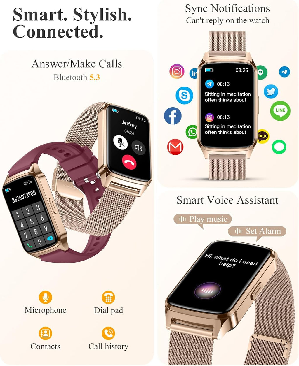 Fitness Tracker Watch for Women Men, Step Counter Compatible with iPhone Android, IP68 Waterproof Activity Tracker with Sleep Monitor, 110+ Sports (Classic, Gold, 1.57)