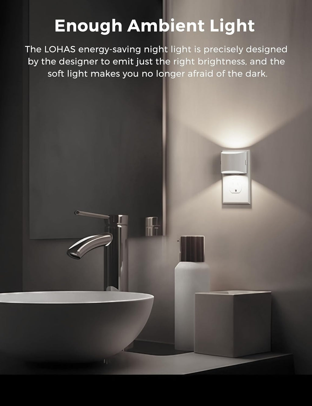 L LOHAS LED Night Lights Plug into Wall, Dimmable Night Light with 3 Level Brightness, 5000K Daylight White, 2 Pack, White Housing