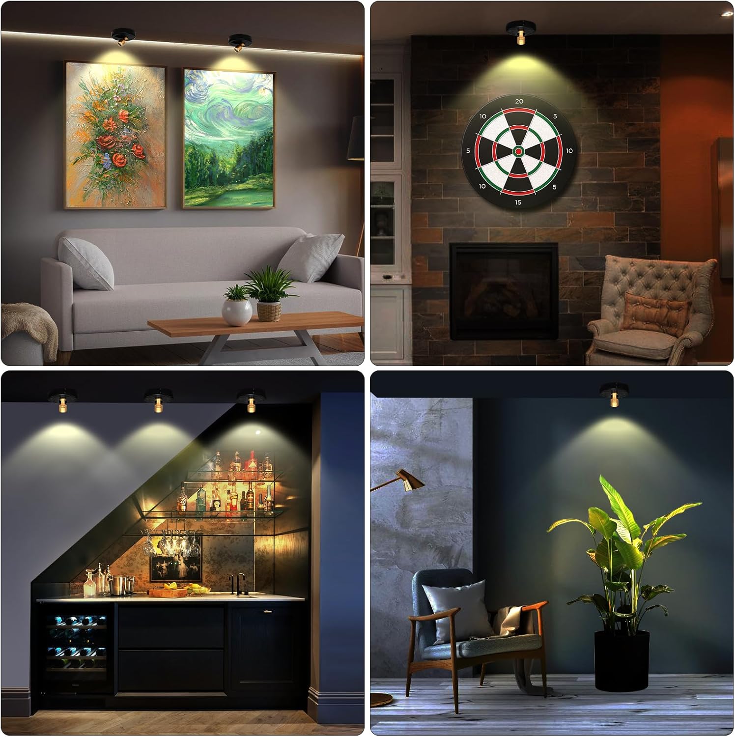 Wireless Spotlight Battery Operated, LED Picture Light, Accent Spot Light for Indoor Plant Tree, Puck Lights with Remote and Timer, Stick Display Uplighting for Painting Dartboard Wall Decor Art Photo