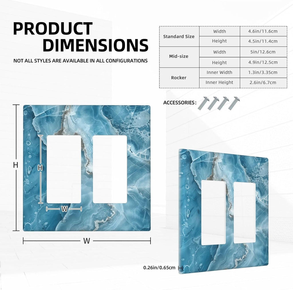Decorative Outlet Covers Abstract Watercolor Blue Marble Texture 2 Gang Light Switch Cover Plate Double Rocker Wall Plates for Electrical Outlets Switch Plate Covers for Bedroom Home Decor