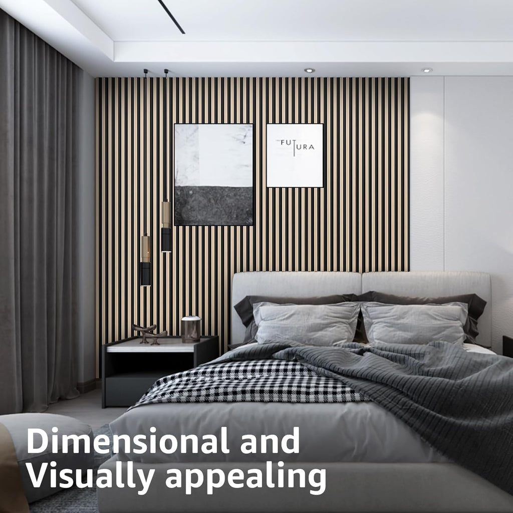 Art3d 8-Pack WPC Wood Slat Wall Panel for Interior Décor, 3D Wood Fluted Acoustic Paneling for Living Room Bedroom Home & Office Accent Wall Decor - 96 x 6 Inch Oak