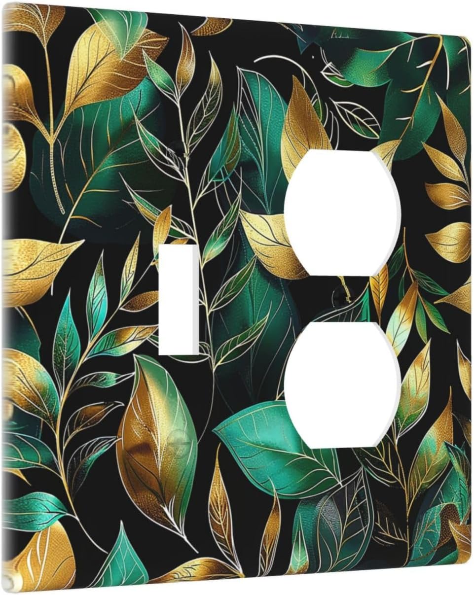 Wallplates Vintage Dark Green Vine Leaf Golden Plants 1 Toggle 1 Duplex Switch Plate Electrical GFCI Faceplate Decorative Light Switch Covers for Bed Room Cabin Decor