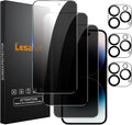 3+3 Pack Privacy Screen Protector for iPhone 14 Pro 6.1-Inch with 3 Pack Camera Lens Protector, Anti Spy Tempered Glass Film 9H Hardness Bubble Free Case Friendly