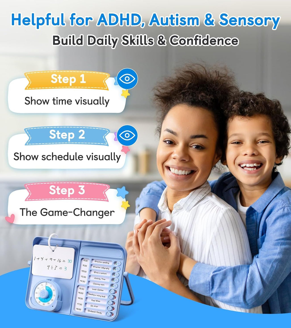 5-in-1 Visual Timer and Schedule Planner for Kids with ADHD & Autism – Learning Materials Bundle, Task Timer with Chore Chart Board for Kids, Sensory Products for Home, School (100+ Cards)