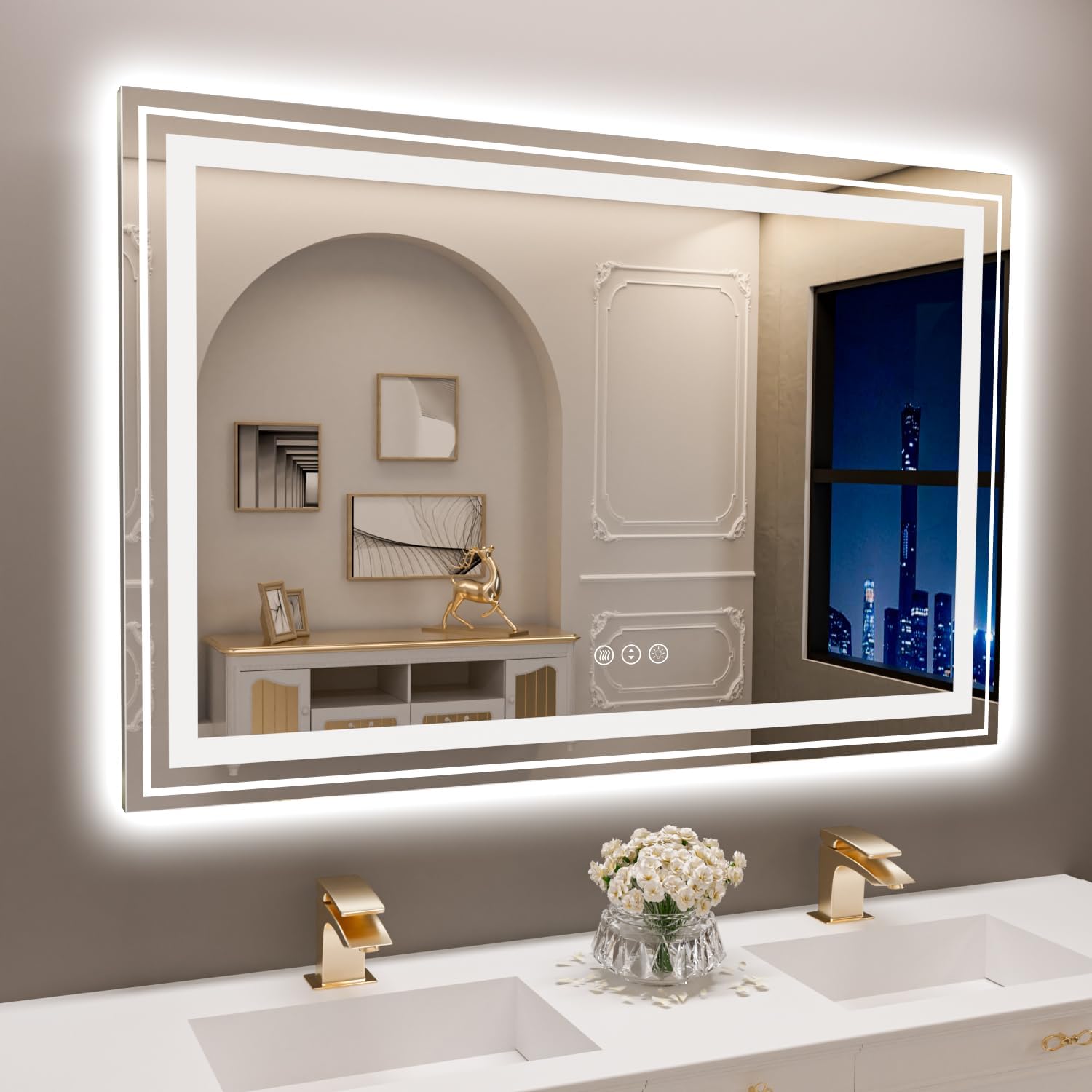LED Bathroom Mirror, 60"x 30" with Front and Backlit, Anti-Fog, Large Bathroom Vanity Mirror for Wall, Memory Function, Stepless Dimmable, Tempered Glass (Horizontal/Vertical)