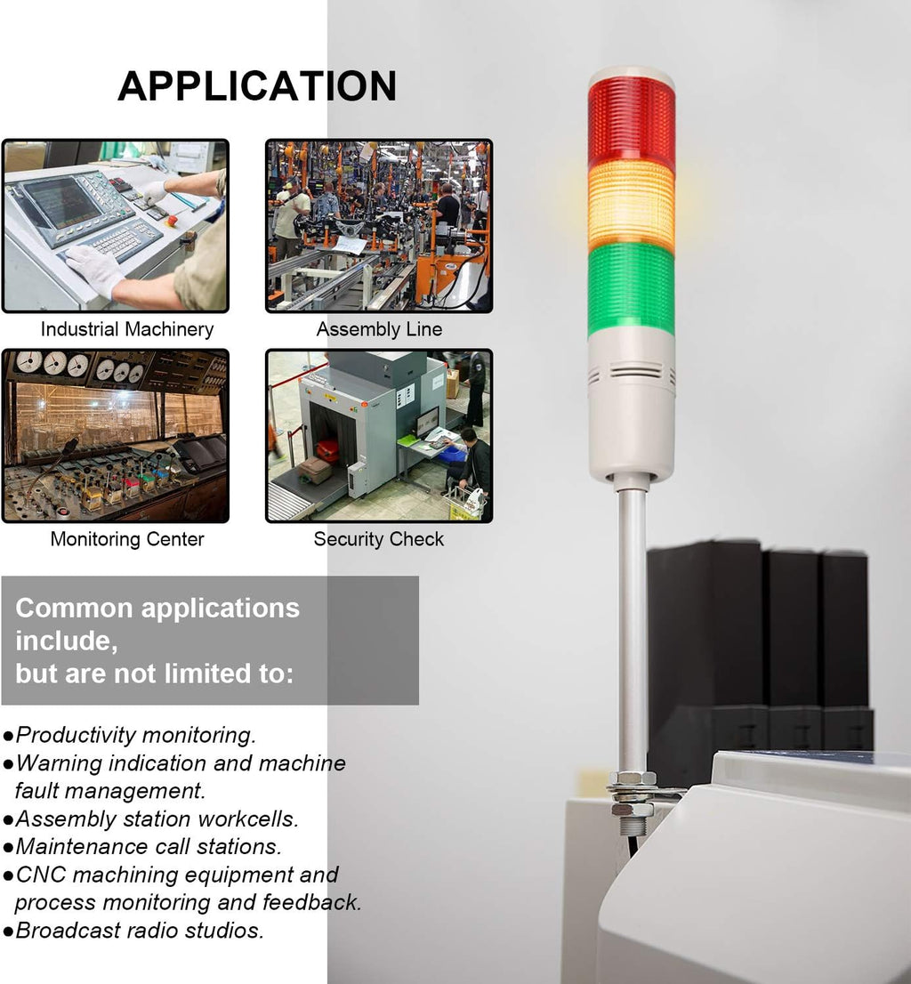 Tower Stack Lights, Industrial Warning Signal Lights Tower Lamps Column, Factory Workshop Safety RGB Signal Indicator, LED Andon Lights (110V, 3 Tiers, Without Sound)