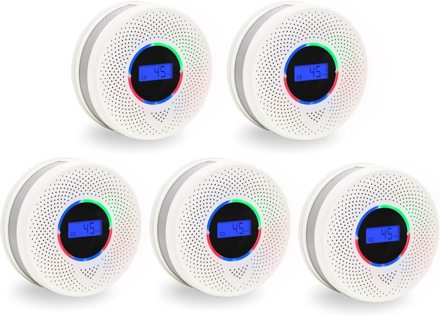 10-Year Battery Smoke and Carbon Monoxide Detector, 2-in-1 Smoke CO Alarm with Digital Display, Reliable Fire and CO Alarm for Home, Bedroom, Kitchen (5 Pack)
