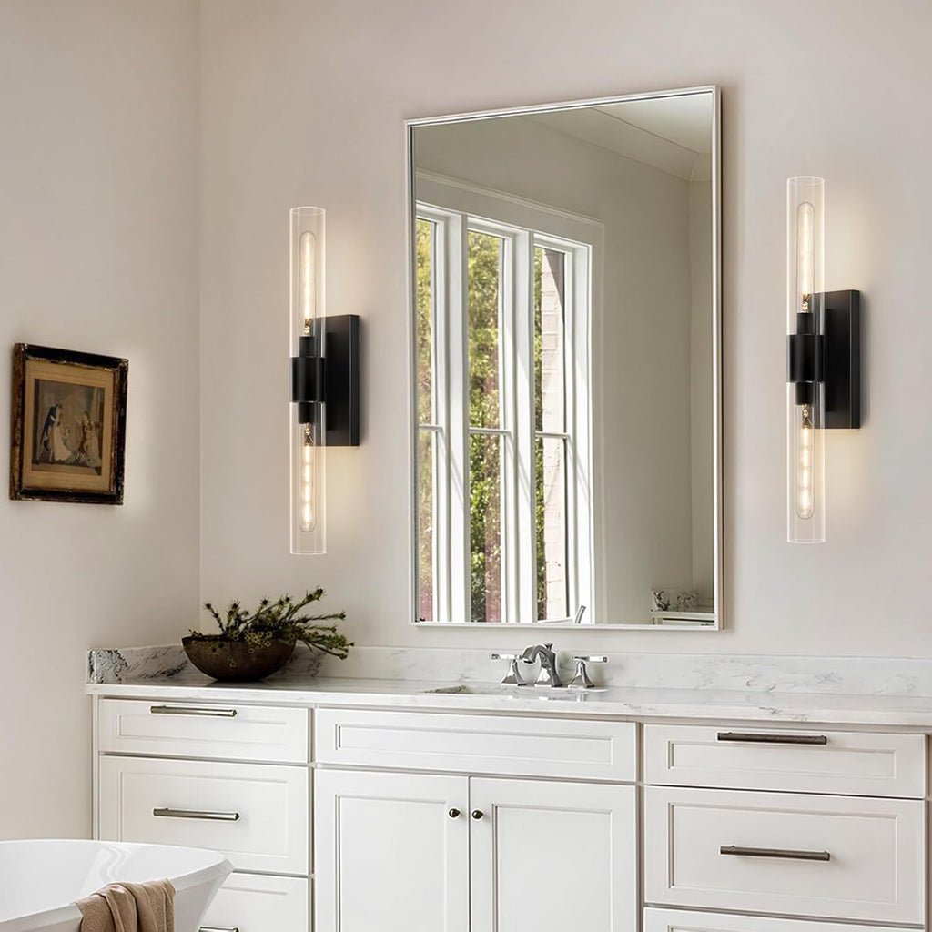 24.8" L Wall Sconces 2-Lights Black Wall Lights Fixtures Morden Cylinder Wall Light for Bathroom Vanity Light Indoor Wall Mounted Lamps for Living Room,Bedroom,Hallway