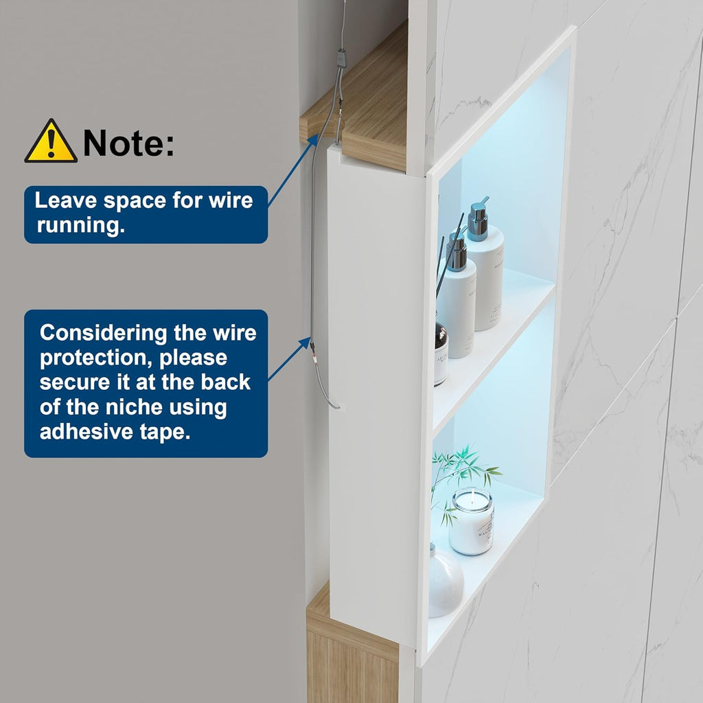 Stainless Steel Shower Niche 12" X 24", No Tile Needed Wall Niche with RGB Led Light, Recessed Shower Shelf for Bathroom Storage Over Mount Installation, Matte White