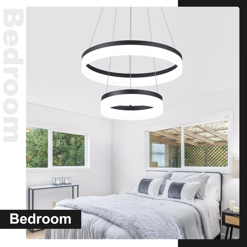 Buccleuch 2-Ring Modern LED Chandelier - Dimmable Black Round Pendant Light, Height Adjustable ETL-Certified Ceiling Light for Dining Room, Kitchen Island, Living Room, Bedroom, Foyer