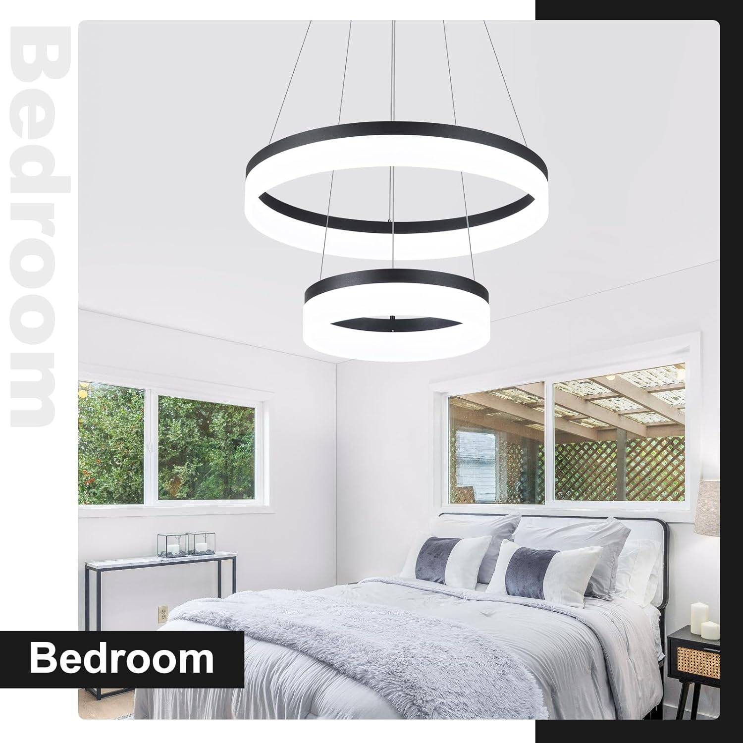 Buccleuch 2-Ring Modern LED Chandelier - Dimmable Black Round Pendant Light, Height Adjustable ETL-Certified Ceiling Light for Dining Room, Kitchen Island, Living Room, Bedroom, Foyer