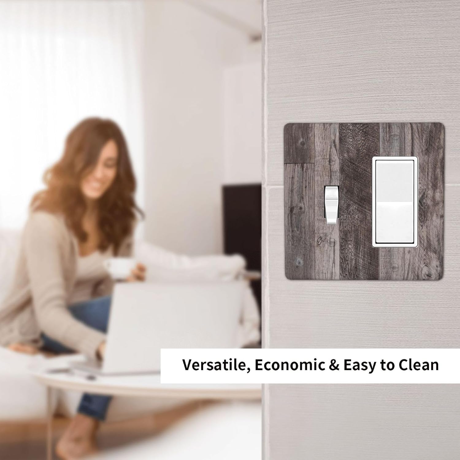 Outlet Covers Rustic Dark Grey Wood Retro Country Wooden 1 Toggle 1 Rocker Combination Decorative Wall Plate Electrical Switch Plates Light Switch Cover Plate for Farmhouse Cabin Decor