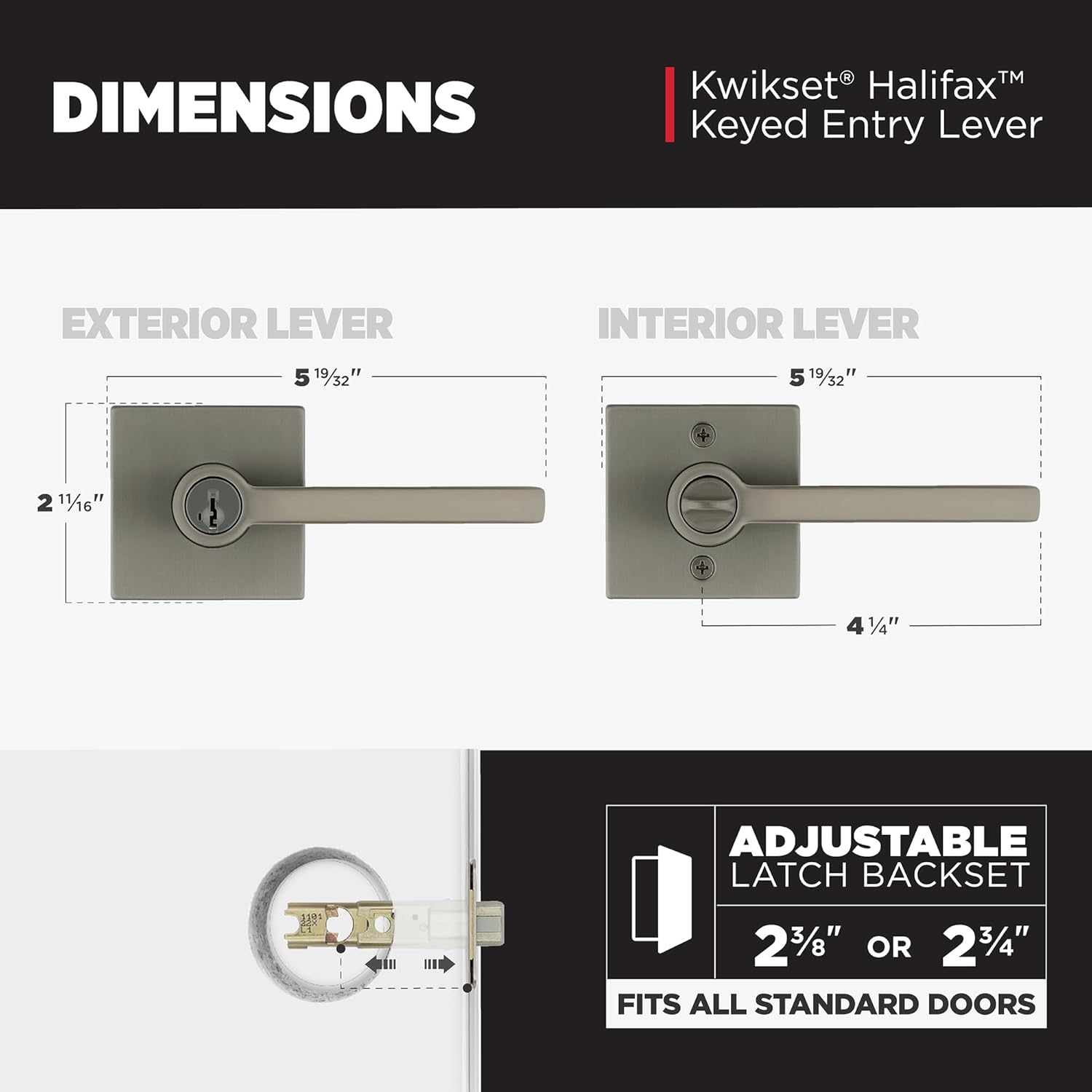 Kwikset Halifax Entry Door Handle with Lock and Key, Square Secure Keyed Reversible Lever Exterior, Doorlock, for Front Entrance and Bedrooms, Gunmetal, Pick Resistant Smartkey Rekey Security