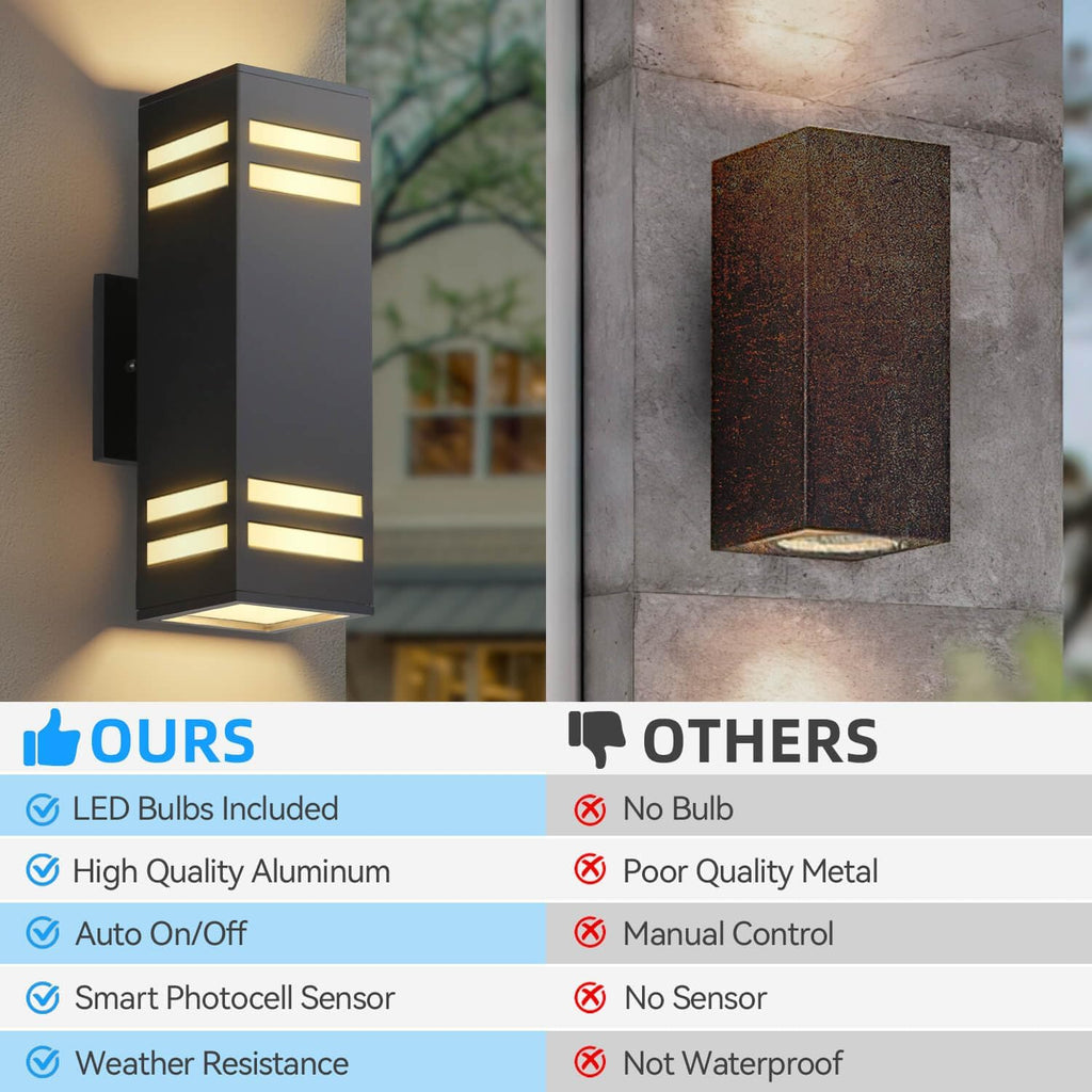 Dusk to Dawn Outdoor Lighting 2 Pack, Modern Outdoor Wall Lights Black Exterior Lighting Fixtures Wall Mount with E26 Base, Waterproof Sconce Outside Lights for House Porch, Bulbs Included