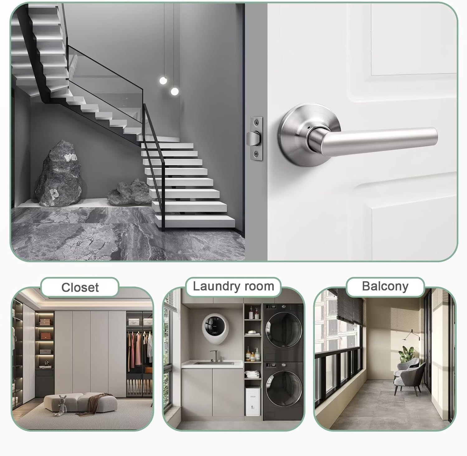 GOBEKOR 4 Pack Brushed Nickel Door Handles Interior,Heavy Duty Passage Door Handles Interior Door Levers for Hallway and Closet, Modern Sleek Round Door Locks Satain Nickel