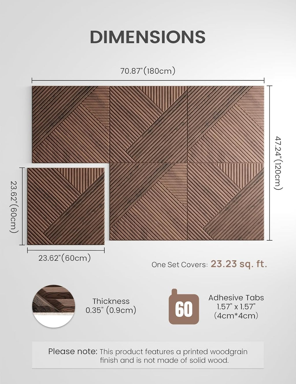 Large Felt Bulletin Board,Cork Board Alternative 70.87'' x 47.24'' Art Acoustical Wall Panels-6 Pack with 60 Adhesive Tabs,for Recording Studio/Home Offices-Walnut/Diamond