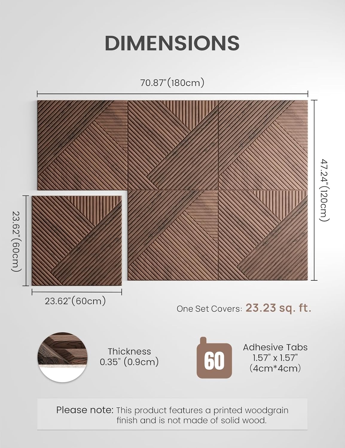 Large Felt Bulletin Board,Cork Board Alternative 70.87'' x 47.24'' Art Acoustical Wall Panels-6 Pack with 60 Adhesive Tabs,for Recording Studio/Home Offices-Walnut/Diamond