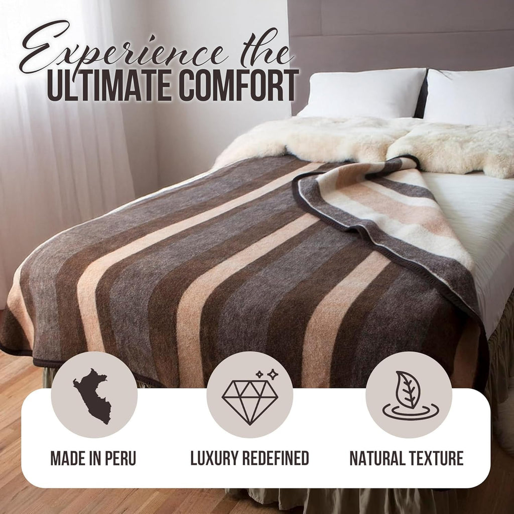 Natural Alpaca & Sheep Wool Blanket – Woven, Made in Peru - Full/Queen Size – Heavyweight Warmth, Thick, Breathable, Natural Texture & Scent, 72 x 88 Inches, 4.2 lbs
