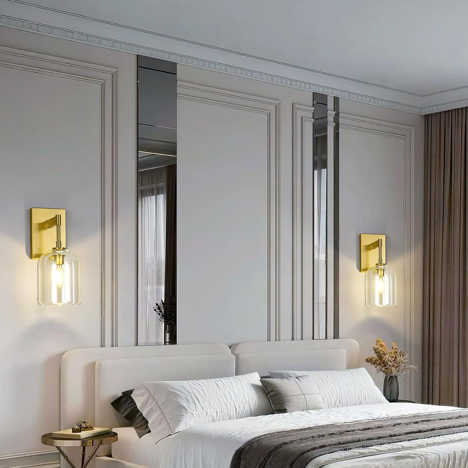 Modern Crystal Wall Sconces Set of Two Indoor Gold Wall Lamp Vanity Wall Lighting for Bathroom Bedroom Living Room Stair（2Pack）