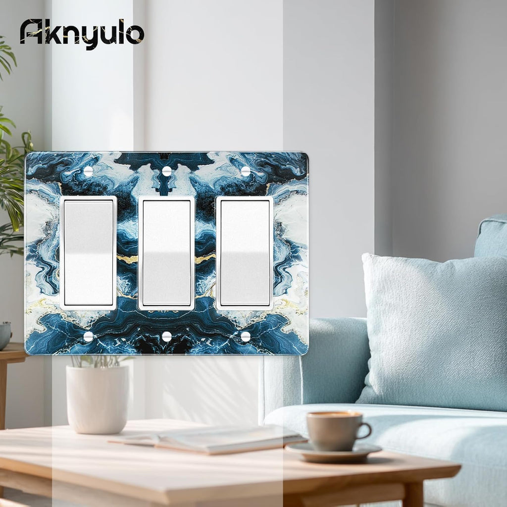 Luxurious Blue and Gold Marble Wall Plate Acrylic Wall Plate Cover Switch Plate Cover Light Switch Cover Switch Cover Decorative 3 Gang Toggle Outlet Covers Switch Cover