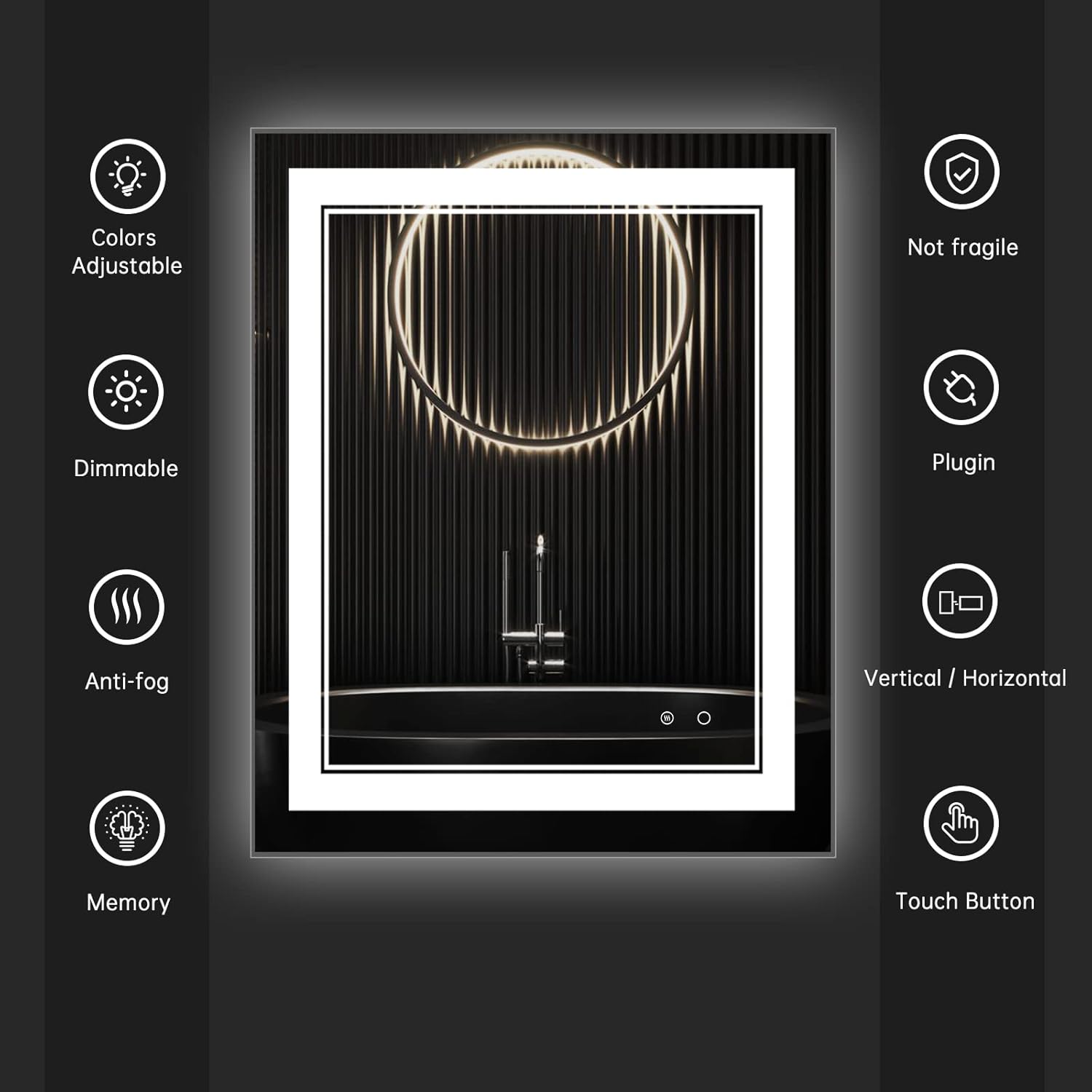 40X32 LED Bathroom Mirror with Lights,Anti-Fog,Dimmable,Lighted Bathroom Vanity Mirror for Wall, Memory Function, Waterproof, Tempered Glass