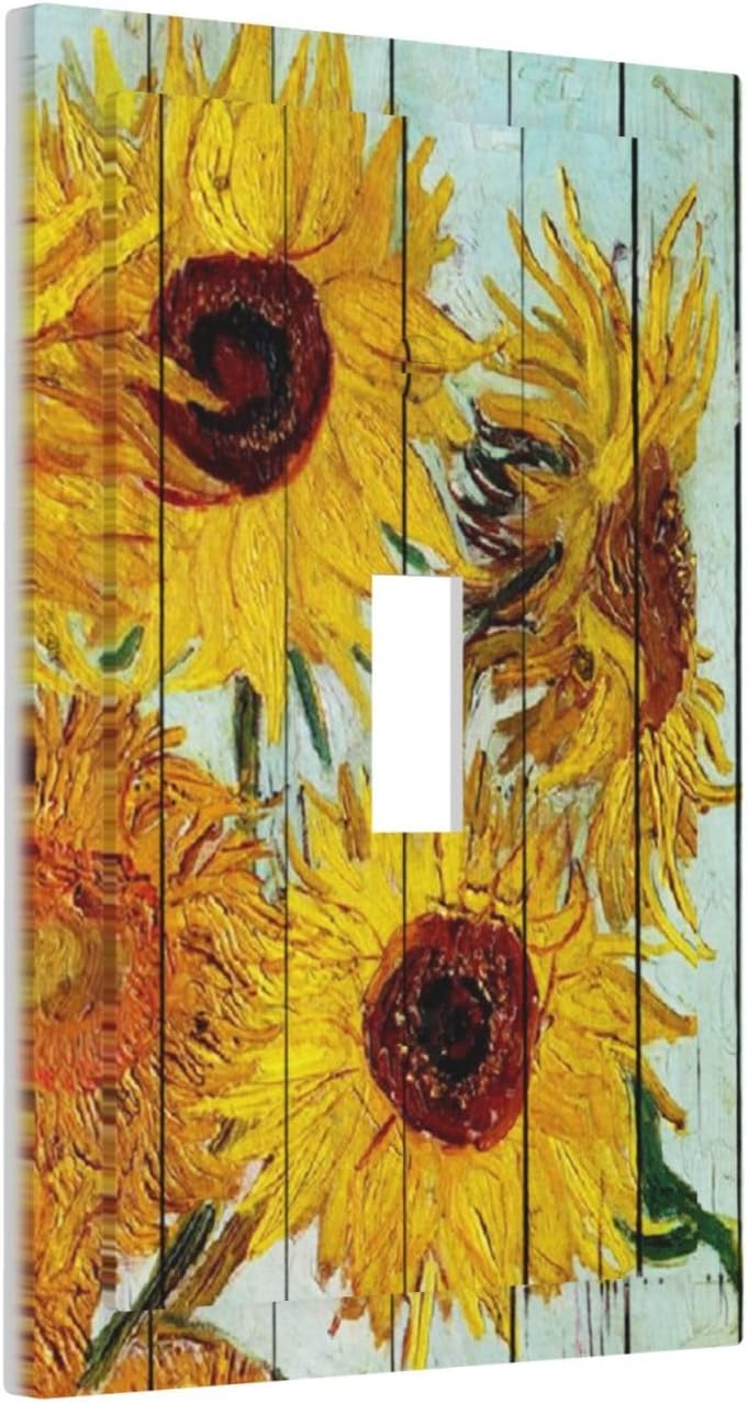 Decorative Light Switch Cover Sunflowers Oil Paintings Wood Floral 1 Gang Single Toggle Device Electrical Faceplate Switchplates Decorator Outlet Wall Plate For Farmhouse Bed Room Decor