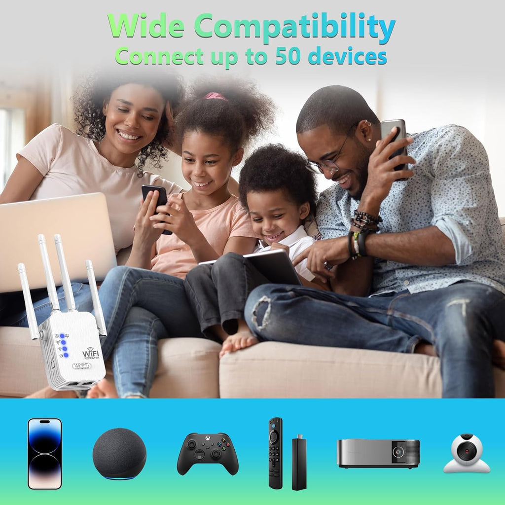 WiFi Extender, WiFi Extenders Signal Booster for Home Up to 8500 sq.ft and 45 Devices, WiFi Range Extender, Wireless Repeater, Long Range Amplifier with Ethernet Port, 1-Tap Setup, Alexa Compatible
