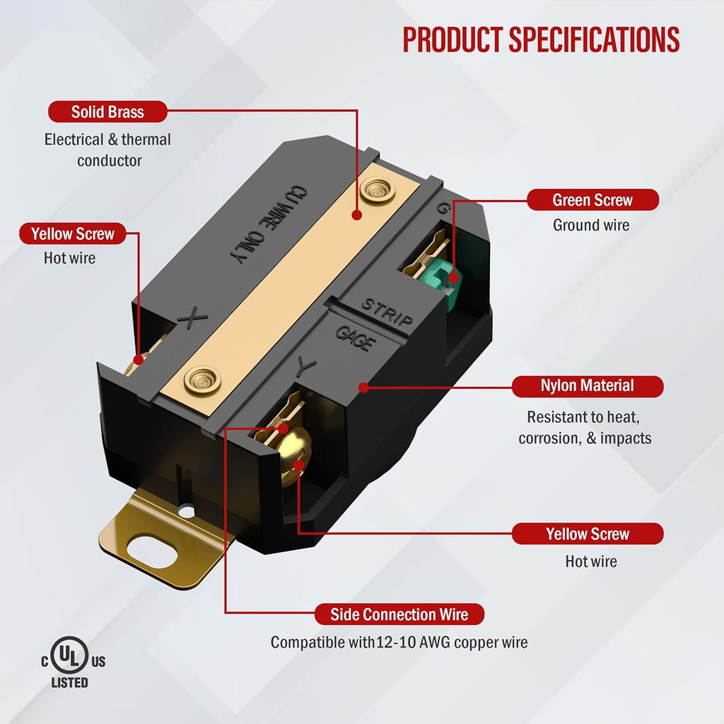 ENERLITES NEMA L6-30R Flush Mounting Locking Receptacle for Generator, Twist Lock Outlet, 30 Amp, 250 Volt, 2 Pole, 3 Wire Grounding, Industrial Grade Heavy Duty, UL Listed, 66460-BK, Black, 2 Pack
