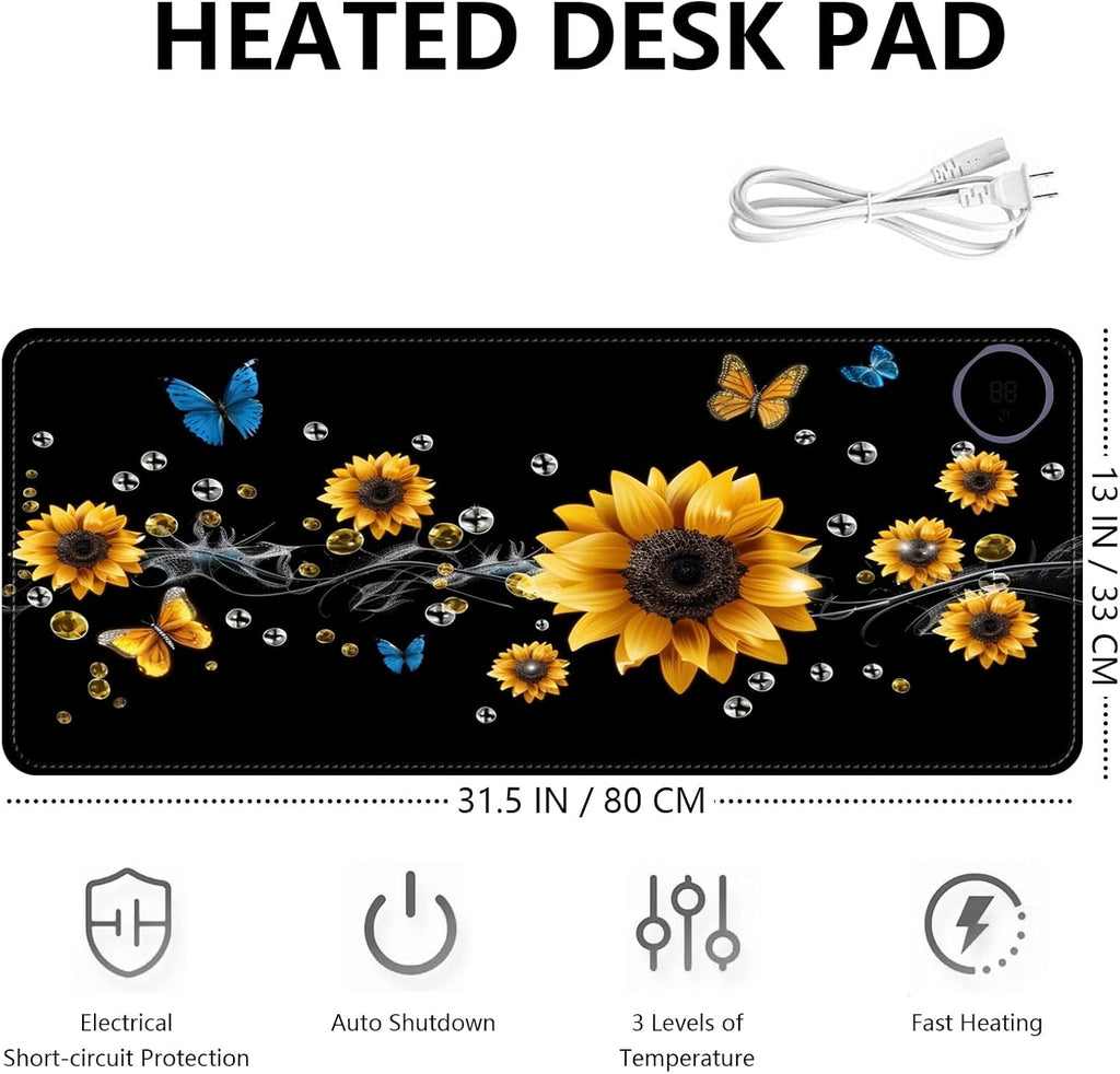 Heated Mouse Pad with 3 Levels Heated & 3 Hours Auto Shut-Off Mouse Pad for Warming Hands in Office Home, 31.5" x 13"Large Safe Desk Mat Hand Warmer，A River of Flowers