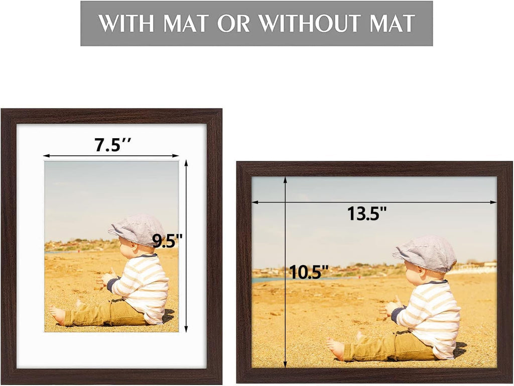 Golden State Art, 11x14 Picture Frame with Mat for 8x10 - High Definition Glass Wall Mounting Horizontal Vertical Display (Brown, 2 Pack)