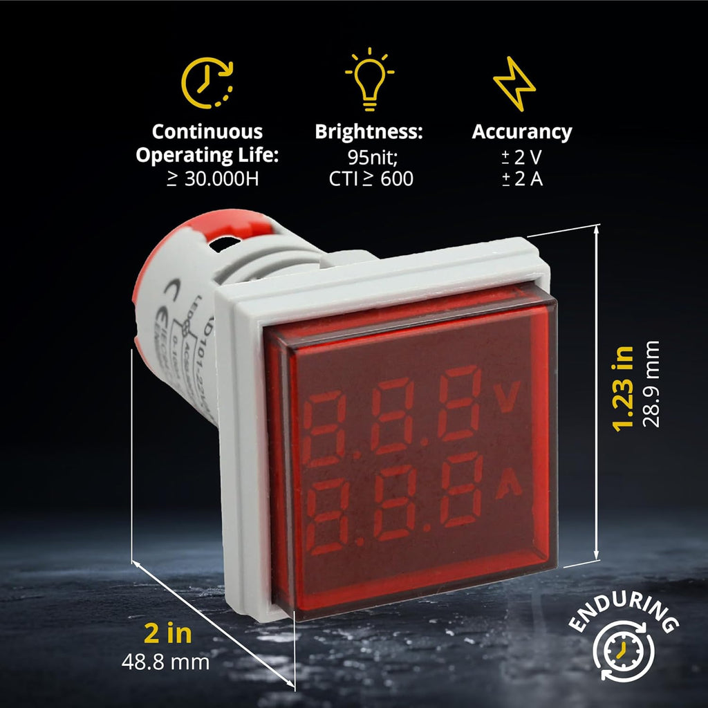 LED Voltage Display Panel Mount Volt Amp Meter, AD101-22VAMS 22mm Square Voltmeter and Ammeter, AC50-500V Voltage and 0-100A Current Meter, Red (1 Pack)