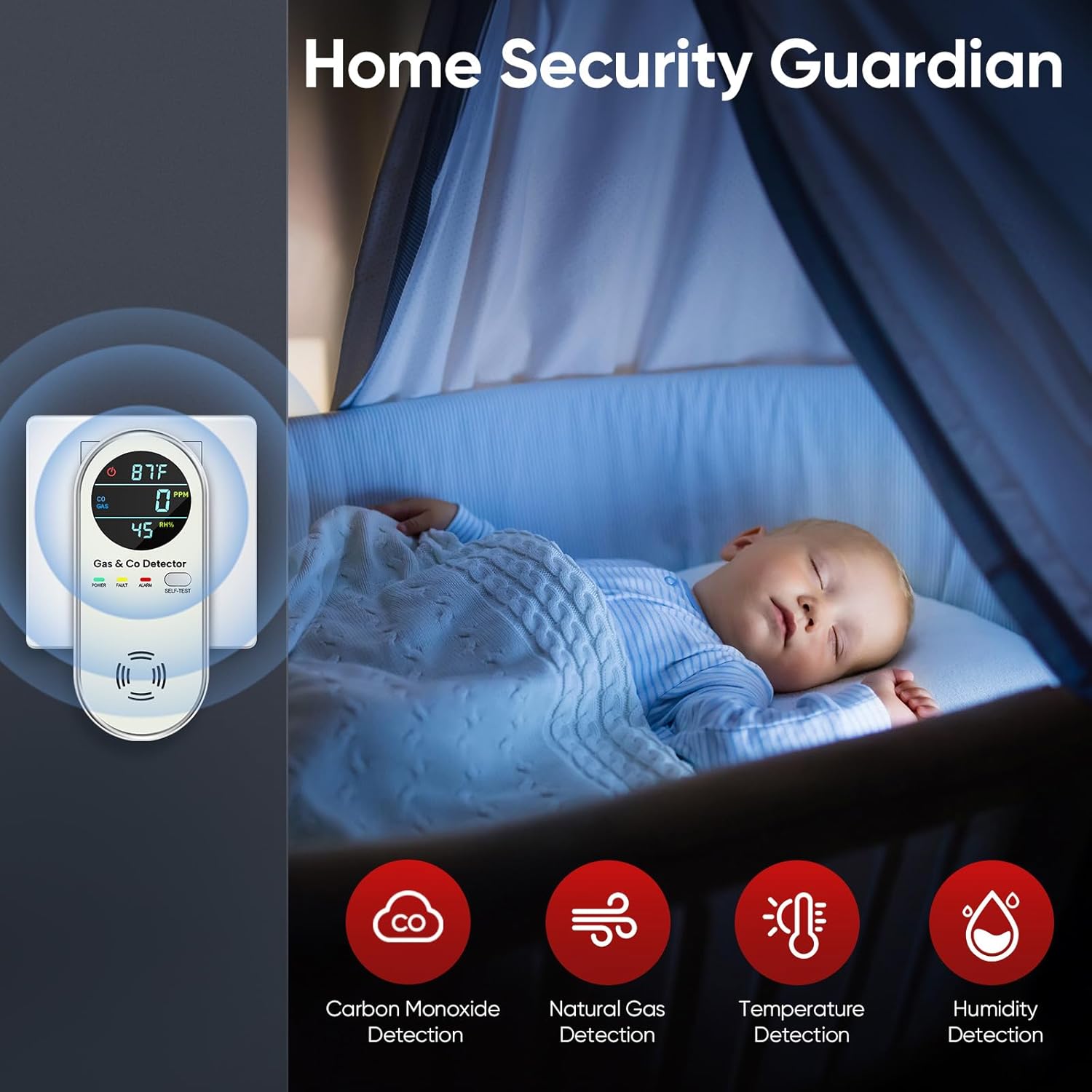 4-in-1 Upgraded Natural Gas Detector & Carbon Monoxide Detectors - Carbon Monoxide Detectors Plug in - Natural Gas, Propane, Co Detector, Temperature & Humidity Detectors for Home, RV (White)