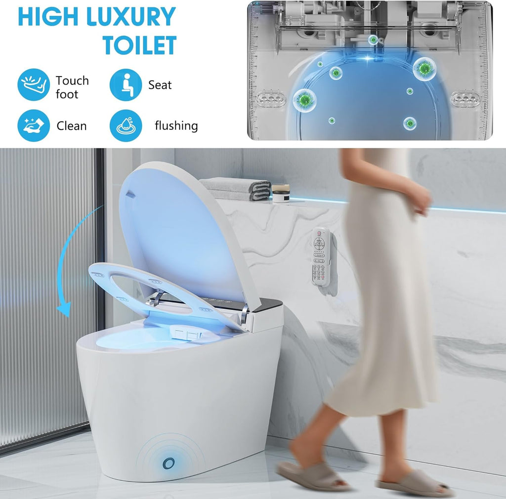 Smart Toilet with Bidet Built In with Warm Water Sprayer and Dryer, Foot Sensor Operation,Heated Seat toilet with LED Display for Bathroom,One Piece Bidet Toilet with Auto Dual Flush