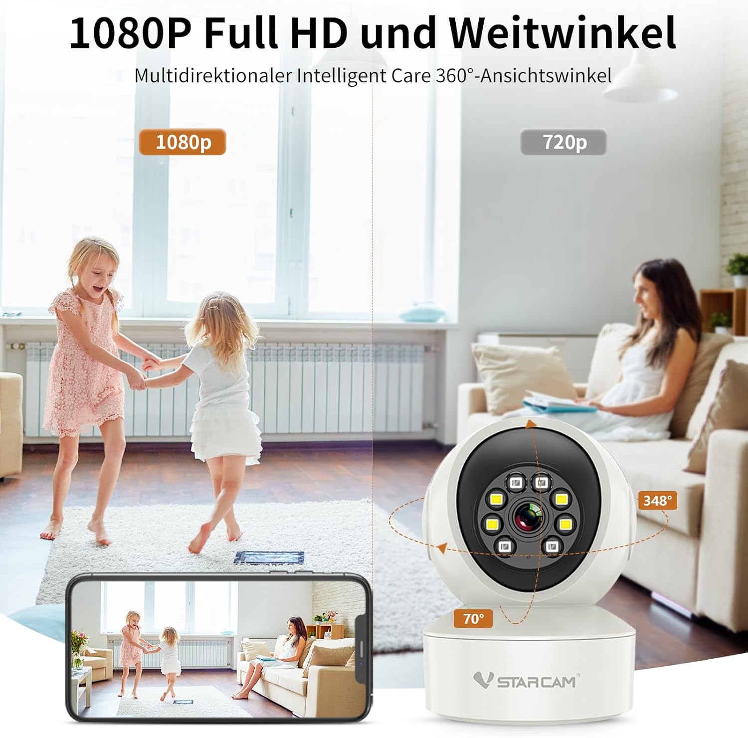 VSTARCAM 1080P One Lens Indoor Security Cameras Wireless WiFi, Color Night Vision, Motion Detection, Two-Way Audio