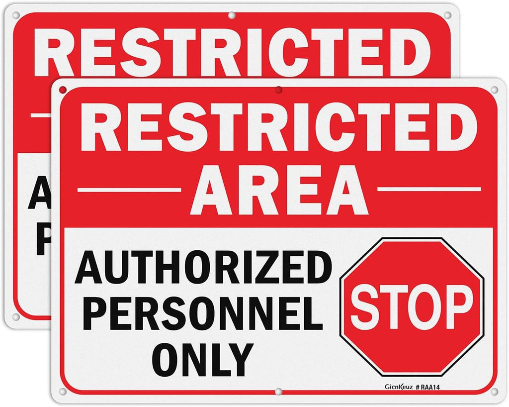 GicnKeuz Large Restricted Area Sign, 14x10 Inches Do Not Enter - Authorized Personnel Only Signs, Rust Free.40 Reflective Aluminum, Fade Resistant/Waterproof, 6 Pre-drilled Holes (2 Pack)