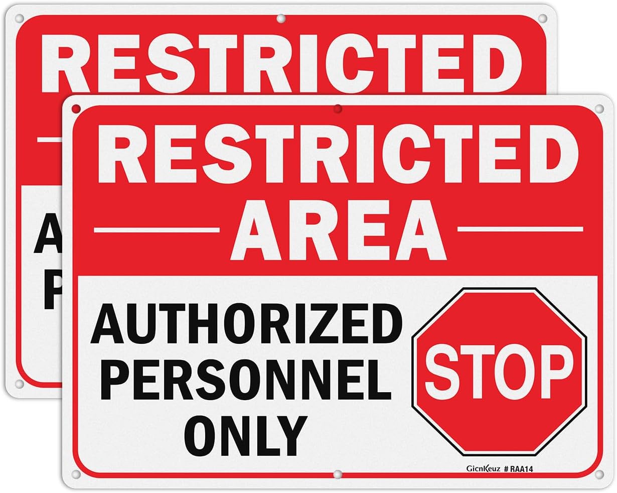GicnKeuz Large Restricted Area Sign, 14x10 Inches Do Not Enter - Authorized Personnel Only Signs, Rust Free.40 Reflective Aluminum, Fade Resistant/Waterproof, 6 Pre-drilled Holes (2 Pack)
