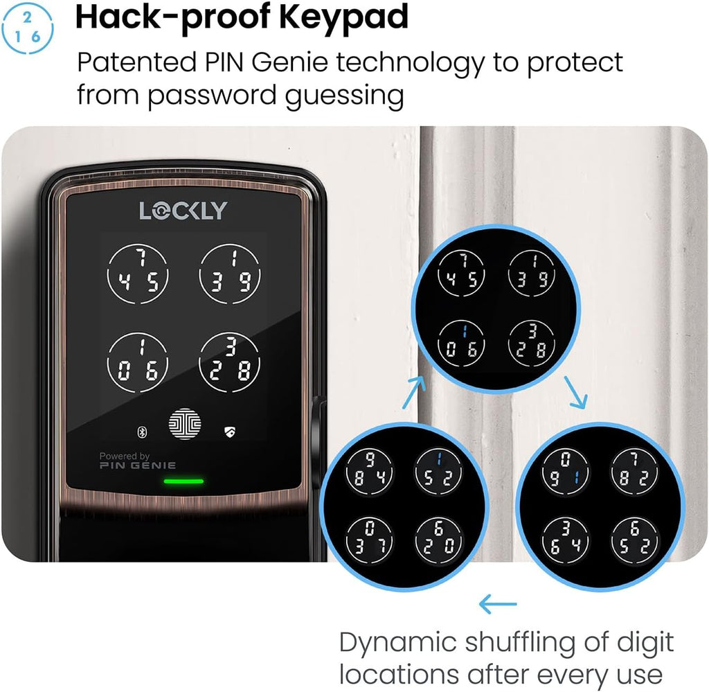 Lockly Secure Plus, Keyless Entry Door Lock, Smart Locks for Front Door, Smart Lock Deadbolt, PIN Genie® Keypad, 3D Biometric Fingerprint Sensor, Auto Lock Smart Door Lock